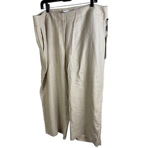Calvin Klein Pants Womens 16W Beige‎ Linen Blend Wide Leg Cropped Herringbone